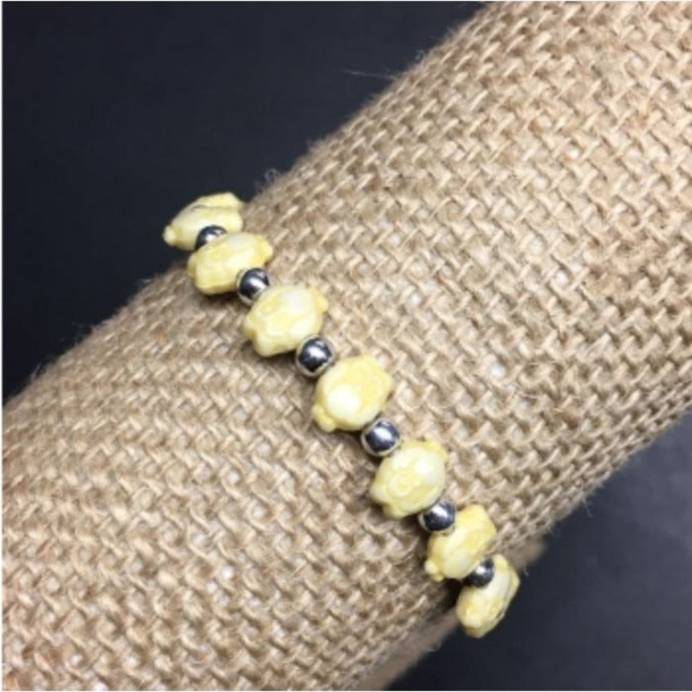 Trrtlz Friendship Owl Bracelet Tiny Ivory Silver Stretch Retro BoHo Soft Girl